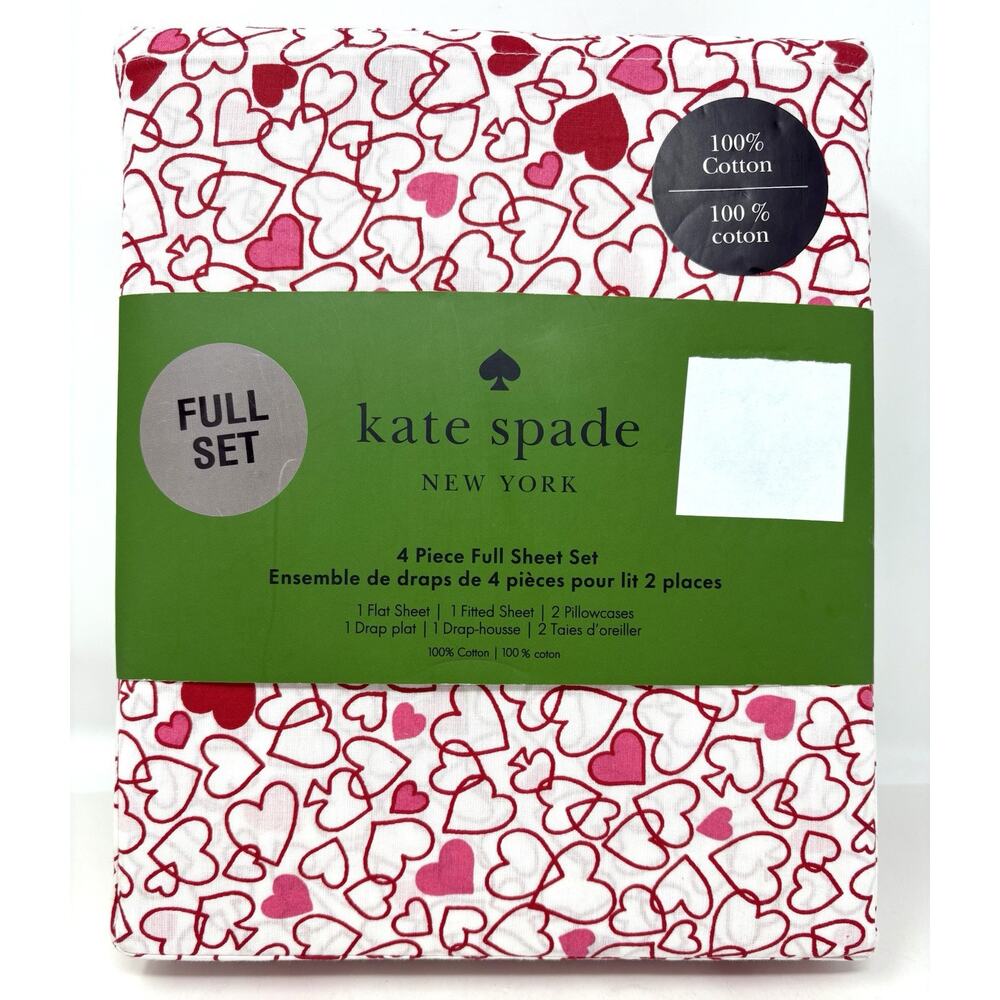 Kate Spade Heart Full Sheet Set 100% Cotton 4 Pcs *READ* Outline Hearts